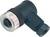 Czarny wtyk kątowy z srebrnym pierścieniem przyłączeniowym, prawdopodobnie odpowiedni do zastosowań technicznych lub połączeń rurowych.