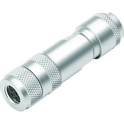Cylindryczny adapter metalowy z karbowanym uchwytem i wieloma złączami, służący do łączenia urządzeń elektrycznych.