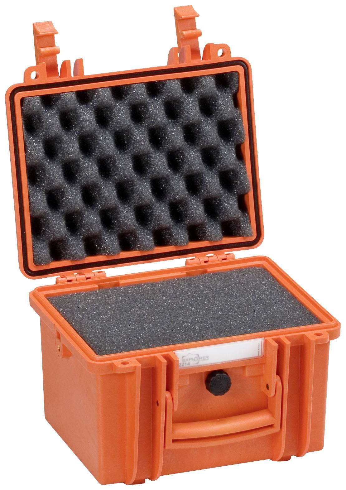 Otwarty, pomarańczowy kufer ochronny z wyściółką piankową, odpowiedni do bezpiecznego transportu wrażliwego sprzętu.
