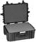 Czarny, otwarty twardy kufer ochronny z wyścieleniem piankowym, odpowiedni do bezpiecznego transportu delikatnego sprzętu.