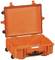 Otwarty, wytrzymały pomarańczowy kufer transportowy z uchwytem i zawiasami, idealny do bezpiecznego przechowywania sprzętu lub narzędzi.