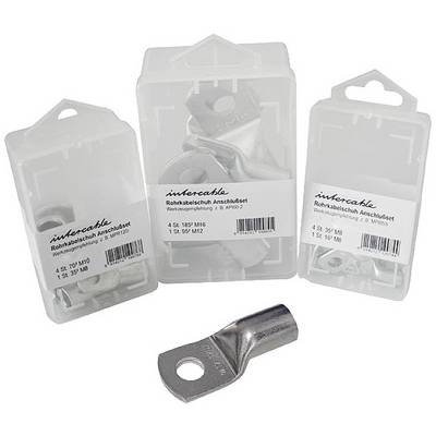 'Trzy opakowania z końcówkami kablowymi marki Intercable, częściowo widoczne. Z przodu leży pojedyncza końcówka kablowa.'