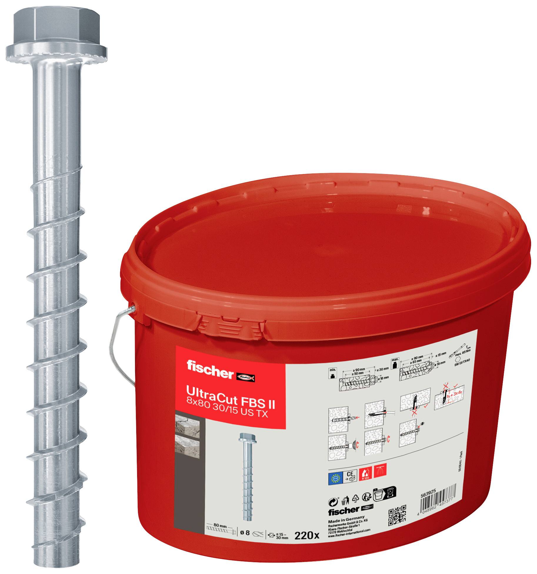 Fischer 563925 UltraCut FBS II 8x80 30/15 US Eimer(220) Шуруп для бетону 8 мм 80 мм 220 шт.