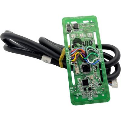 Zielona płytka drukowana z różnymi komponentami elektronicznymi i kolorowymi połączeniami kablowymi, sugerująca zastosowania techniczne.