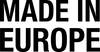 Napis 'MADE IN EUROPE' wielkimi czarnymi literami na białym tle.