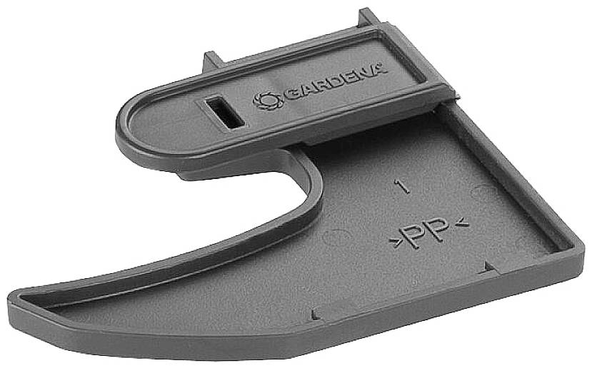 Plastikowy kąt w kolorze szarym z napisem 'PP' i numerem '1'. Na górze widoczne jest logo producenta.