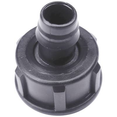 Czarny adapter z tworzywa sztucznego do węży z karbowanym złączem, otwarty od góry. Stosowany do łączenia przewodów w zastosowaniach technicznych.