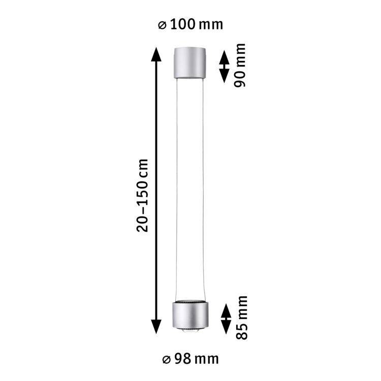 Przezroczysta cylindryczna lampa rurowa, długość 20-150 cm, górnica średnica 100 mm, dolna średnica 98 mm, wysokość 90 mm.