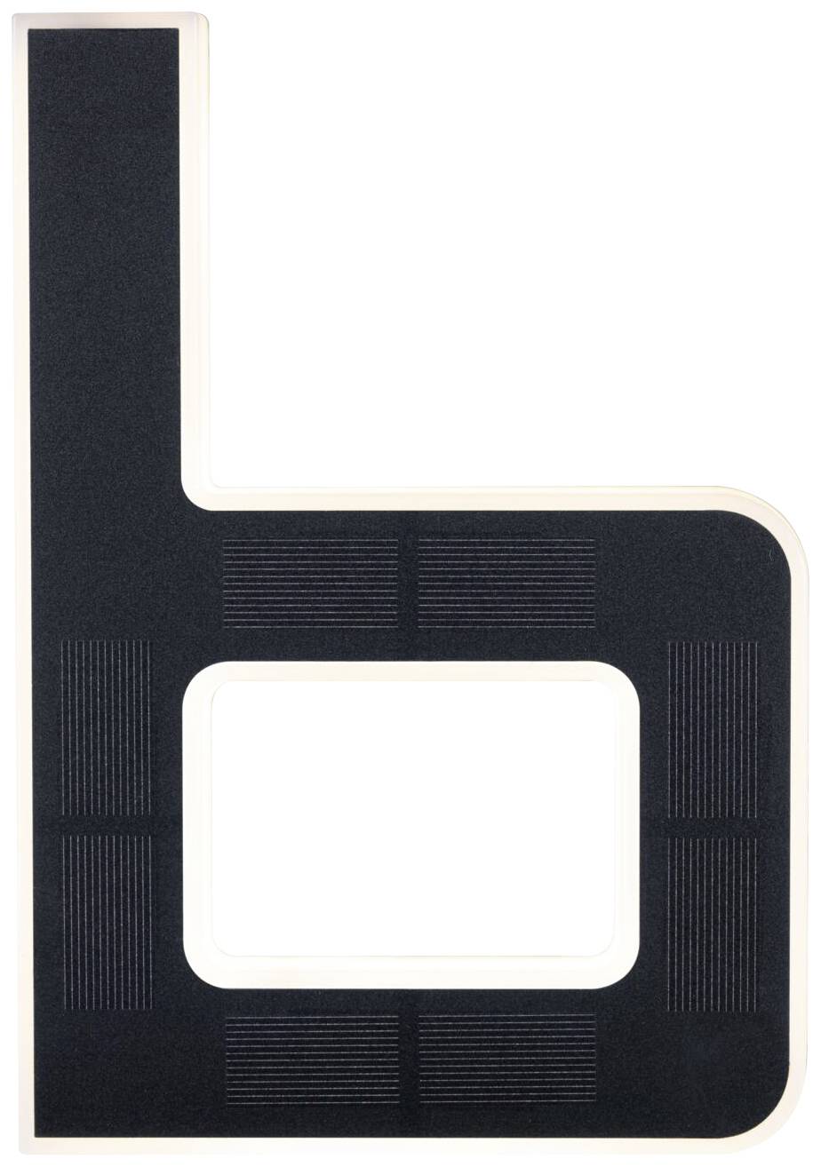 Czarne, stylizowane litery 'b' z prostokątnymi krawędziami i wyciętym kwadratem pośrodku.