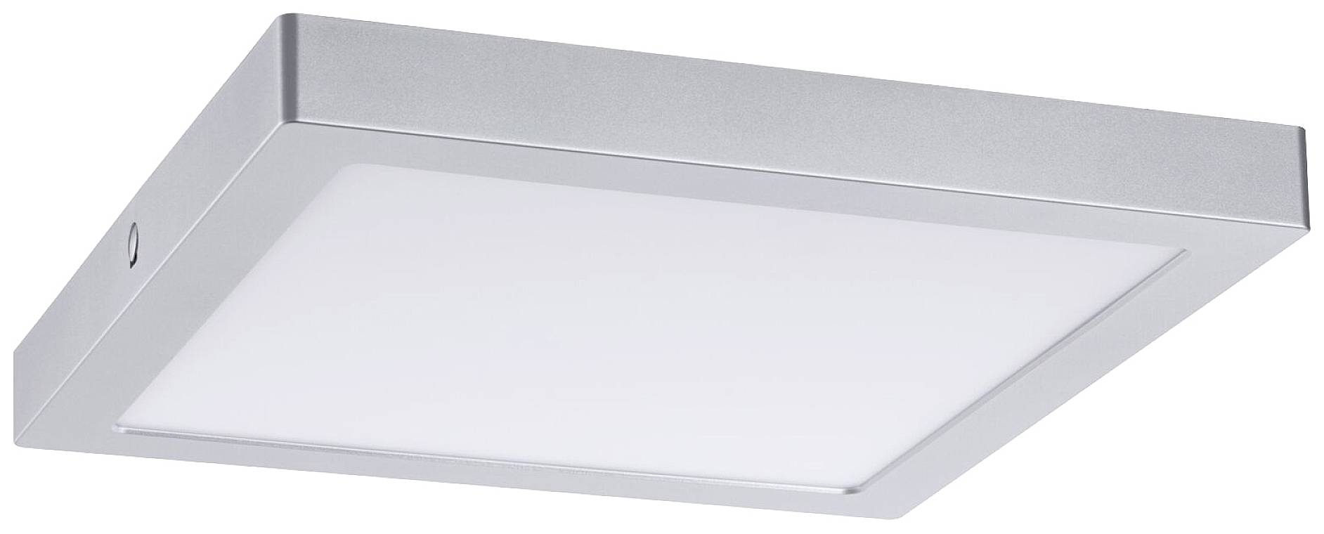 Kwadratowa lampa sufitowa LED z srebrną ramą, odpowiednia do nowoczesnych wnętrz.