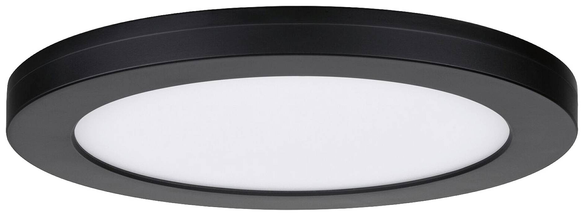 Czarna okrągła lampa sufitowa LED z białą powierzchnią świetlną.