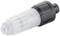 Okrągła wtyczka z tworzywa sztucznego z prążkowaną, przezroczystą częścią obudowy i czarnym zakończeniem. Stosowana w połączeniach elektrycznych.