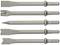 Pięć różnych dłut o różnych kształtach końcówek, ułożonych w rzędzie.