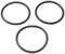 Trzy czarne pierścienie O z gumy, ułożone obok siebie na białym tle.