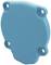 Niebieska, okrągła metalowa część z czterema otworami na śruby w narożnikach. Może być elementem maszyny lub urządzenia.