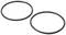 Dwa czarne pierścienie O leżą obok siebie na białym tle.