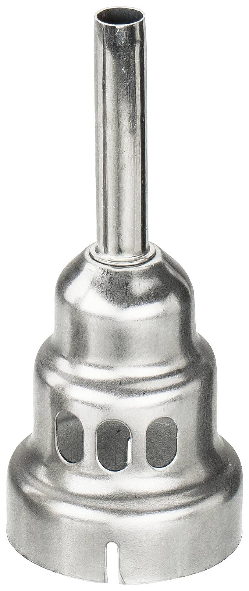 Metalowa dysza o kształcie cylindrycznym z małymi otworami po bokach, służąca do koncentracji strumienia powietrza.