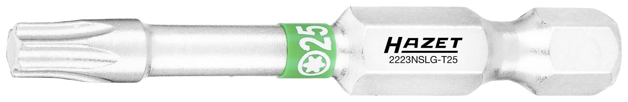 Bit do wkrętaka marki Hazet z oznaczeniem '2220NSL-GP TX25', przeznaczony do wkrętów Torx, w kolorze srebrnym.