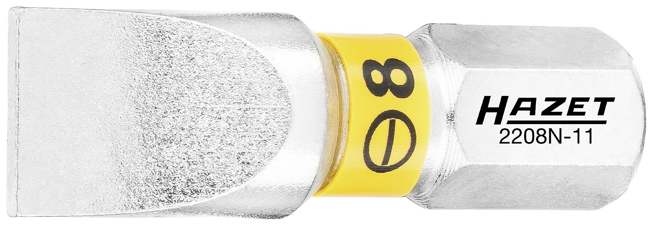 Płaski wkład wkrętaka z oznaczeniem 'HAZET 2208N-11' i żółtym oznaczeniem z cyfrą '8'.