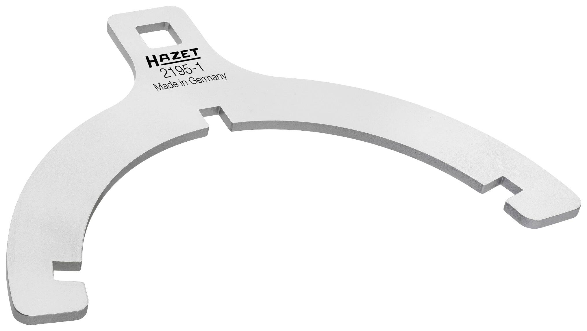 Srebrny hak narzędziowy z napisem 'HAZET 2195-1 Made in Germany' na powierzchni.