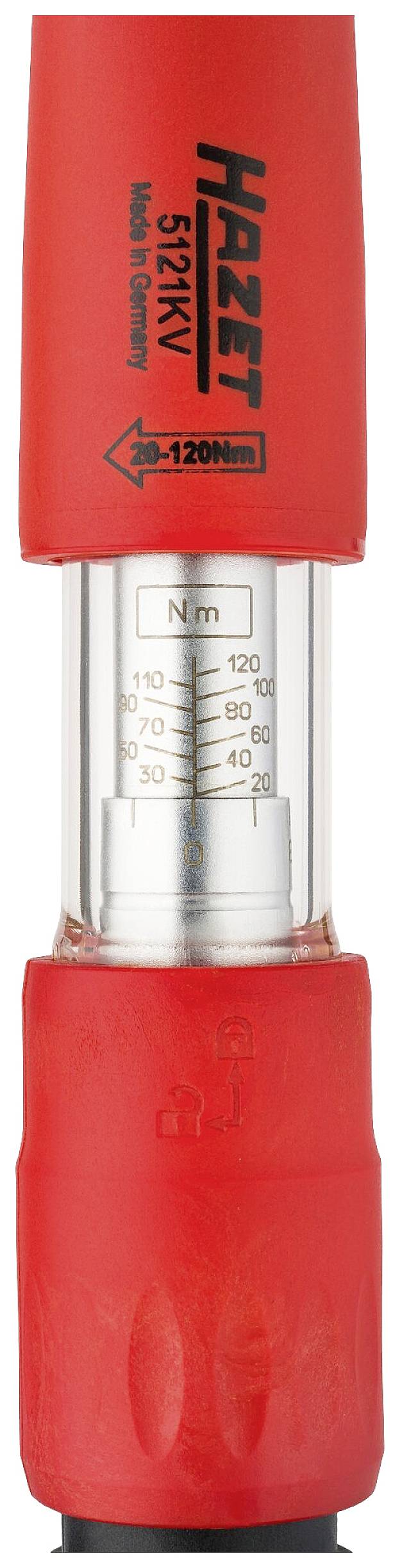 Narzędzie: Klucz dynamometryczny z czerwoną rączką, skala w Nm (niutonometrach). Marka 'Hazet', wartość maksymalna 120 Nm.