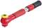 Czerwony klucz dynamometryczny z czarną rękojeścią i żółtym pokrętłem, używany do precyzyjnego dokręcania momentem obrotowym.