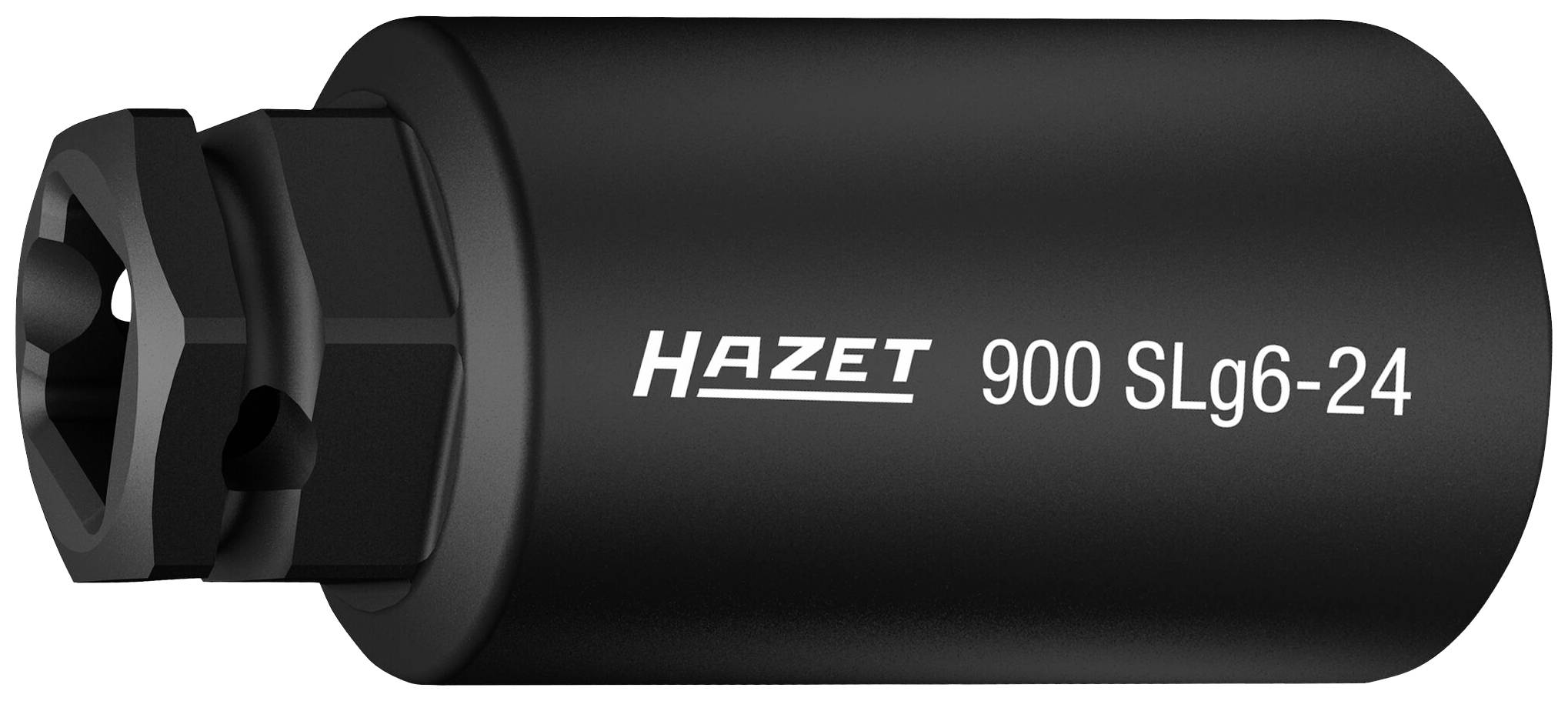 Czarny klucz nasadowy Hazet, model '900 SLg6-24', w kształcie cylindrycznym.