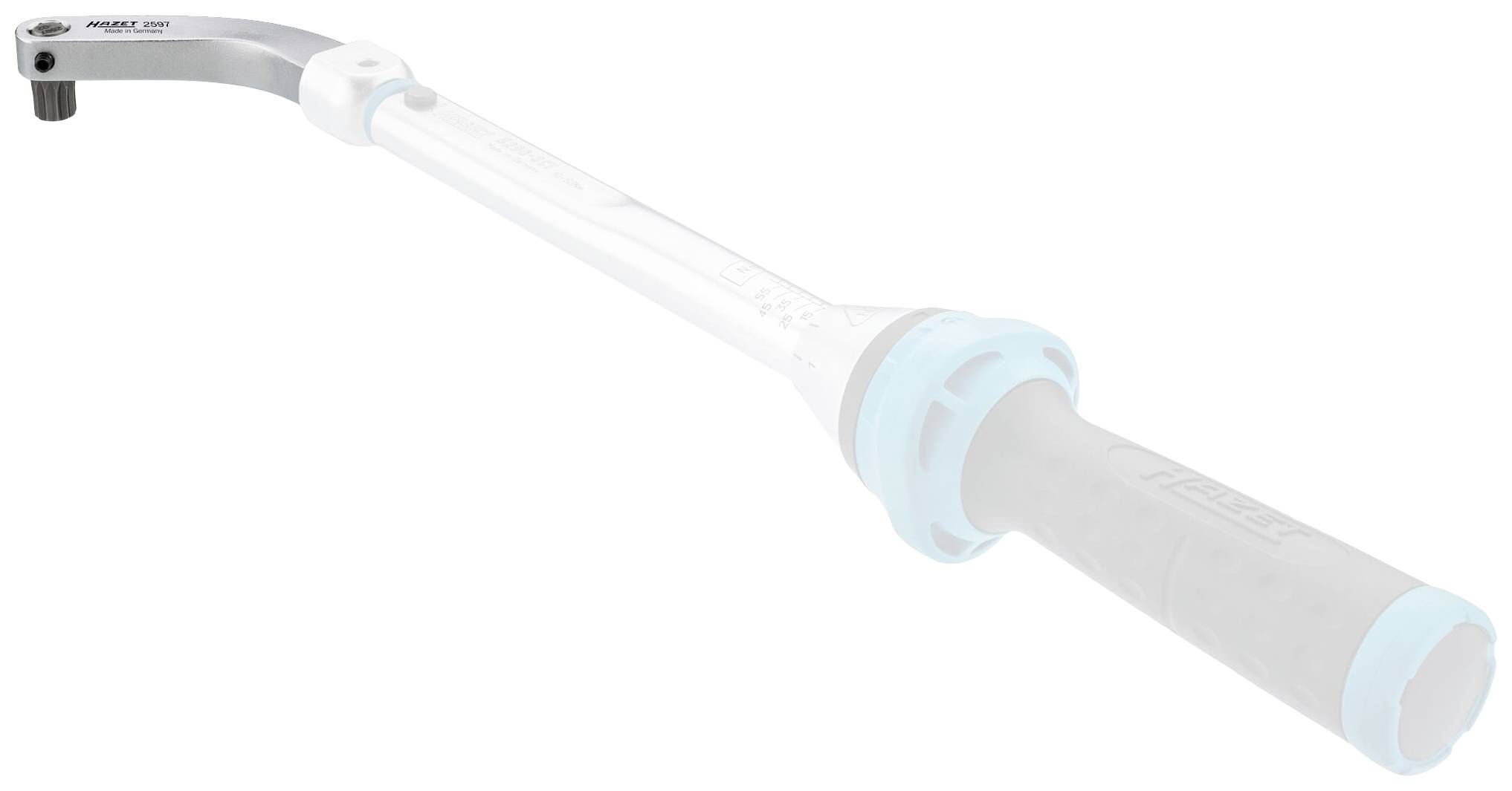 Klucz dynamometryczny z długą rękojeścią i skalą do pomiaru momentu obrotowego. Używany głównie w mechanice i naprawach.