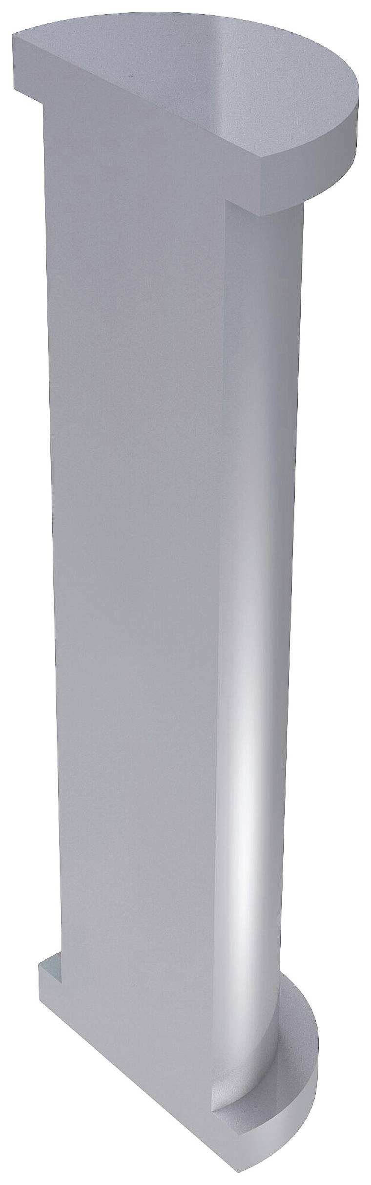 Srebrna, cylindryczna lampa z półkolistą przednią osłoną, ustawiona pionowo.