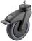 Rolka obrotowa z szarą gumową oponą i czarną obudową z tworzywa sztucznego, mechanizm blokujący umieszczony na górze, odpowiednia do mebli i zastosowań przemysłowych.