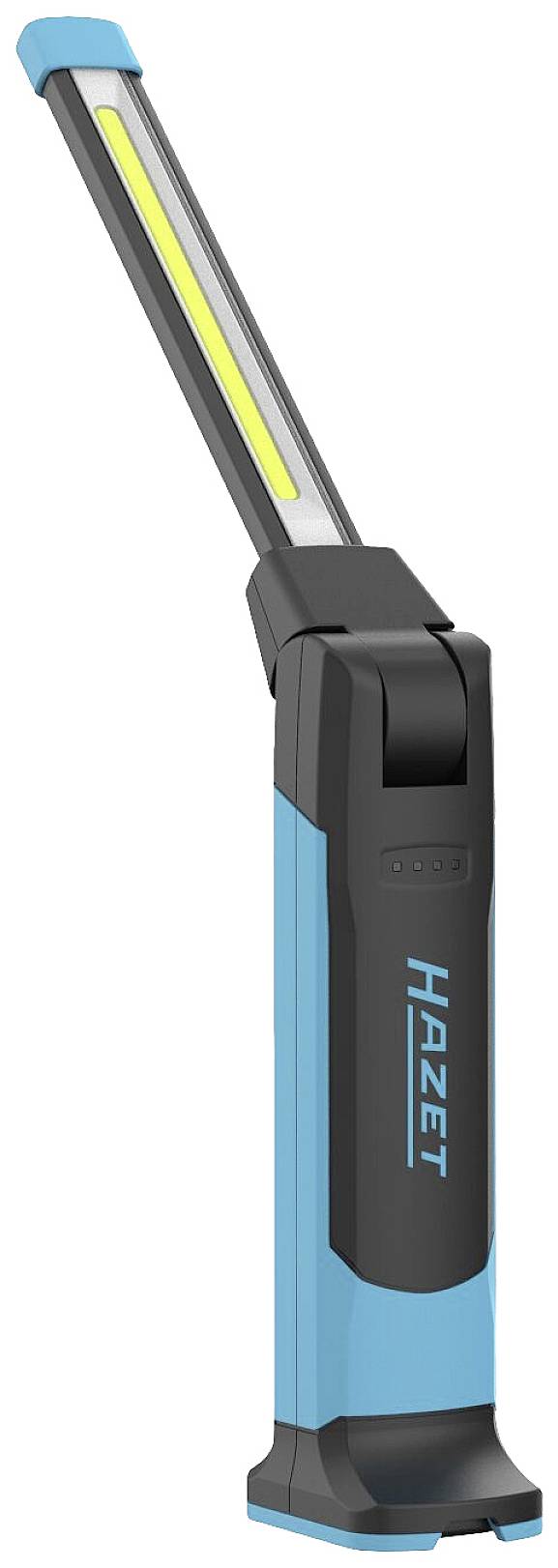 Przenośna lampa LED firmy Hazet, stojąca, z podłużną, obrotową głowicą świetlną.