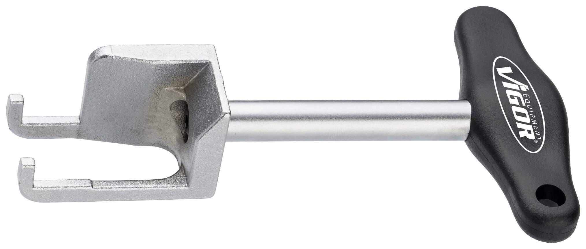 Metalowy klucz z uchwytem w kształcie litery T, posiadający dwa otwarte końce, przeznaczony do zastosowań technicznych i napraw.