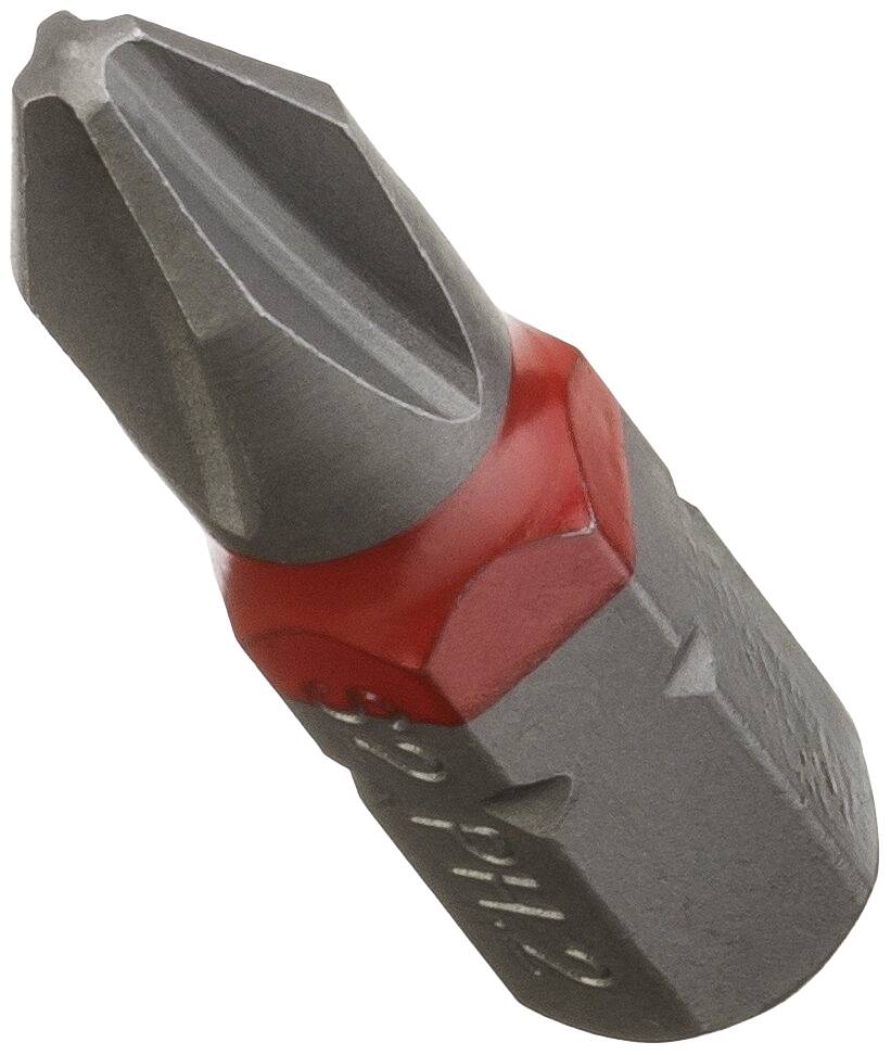 Bit do wkrętaka z rowkiem, oznaczony czerwonym pierścieniem, przeznaczony do precyzyjnego wkręcania wkrętów podczas prac rzemieślniczych.