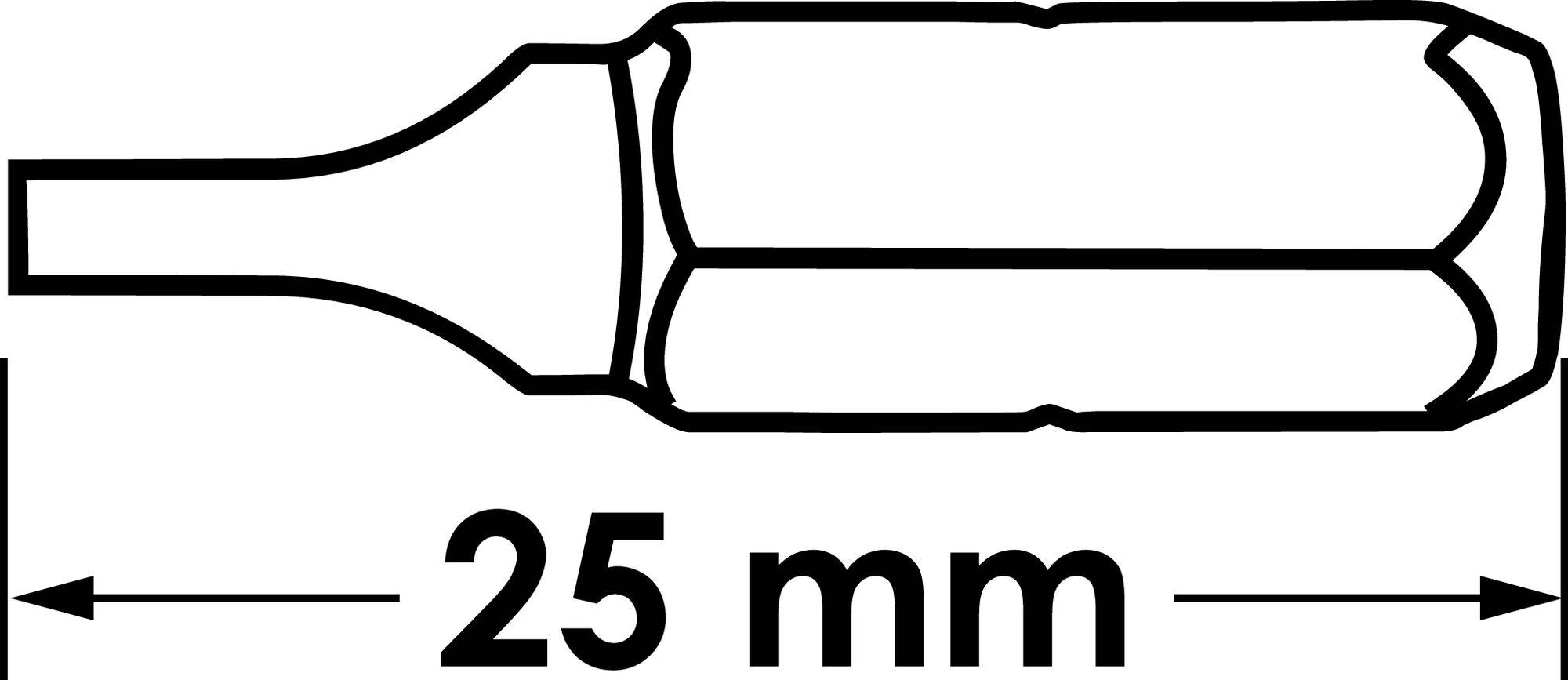 'Ilustracja narzędzia o długości 25 mm.'