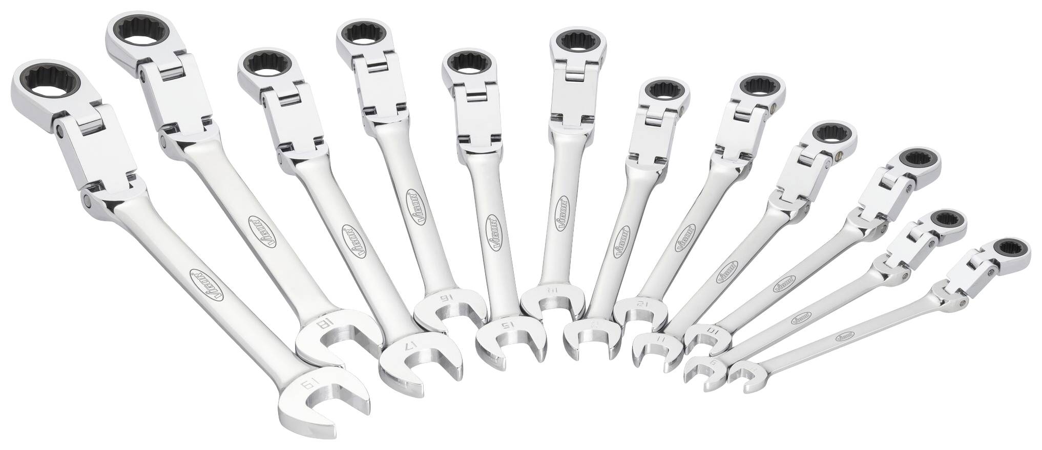 Vigor V6752/12 V6752/12 Klucz grzechotkowy, oczkowy z przegubem Rozmiar klucza (metryczny) (tylko do tytułu) 8 - 19 mm