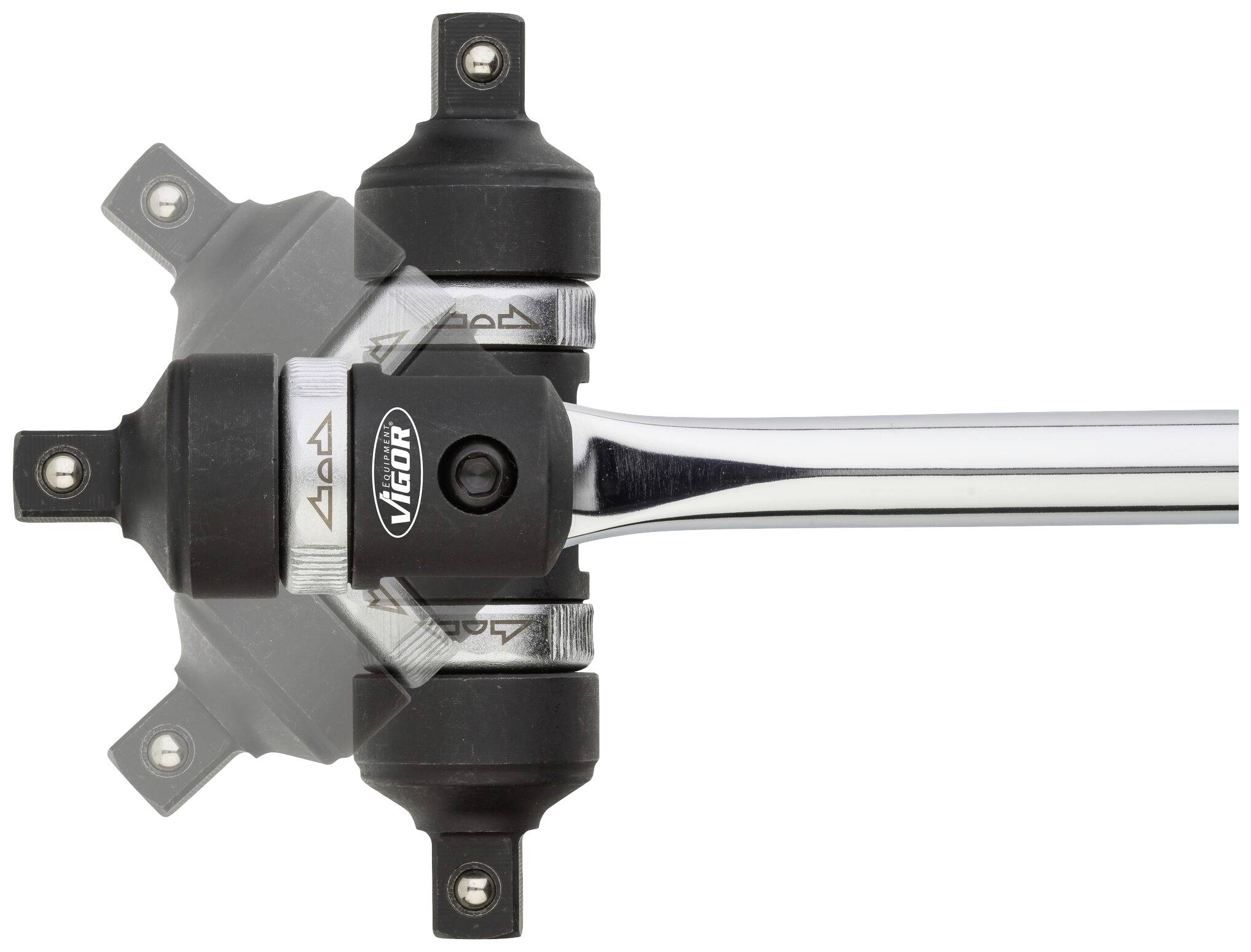 Złącze krzyżowe z ruchomymi końcówkami i napisem Vigor, wykazujące elastyczność i zdolność do rotacji.