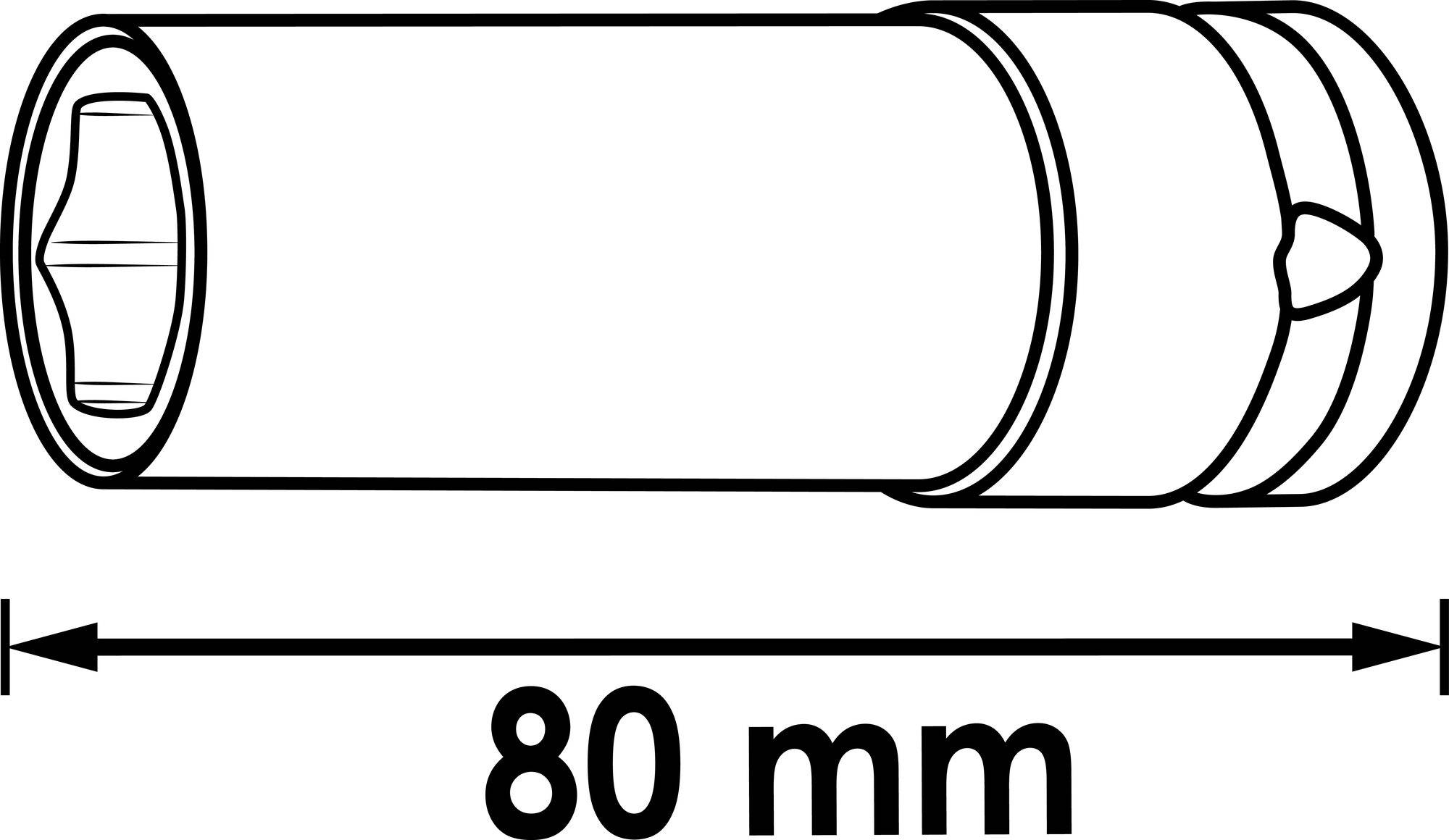 Powtarzający się wzór matki lub nakrętki o długości 80 mm, przedstawiony w liniowym rysunku technicznym.