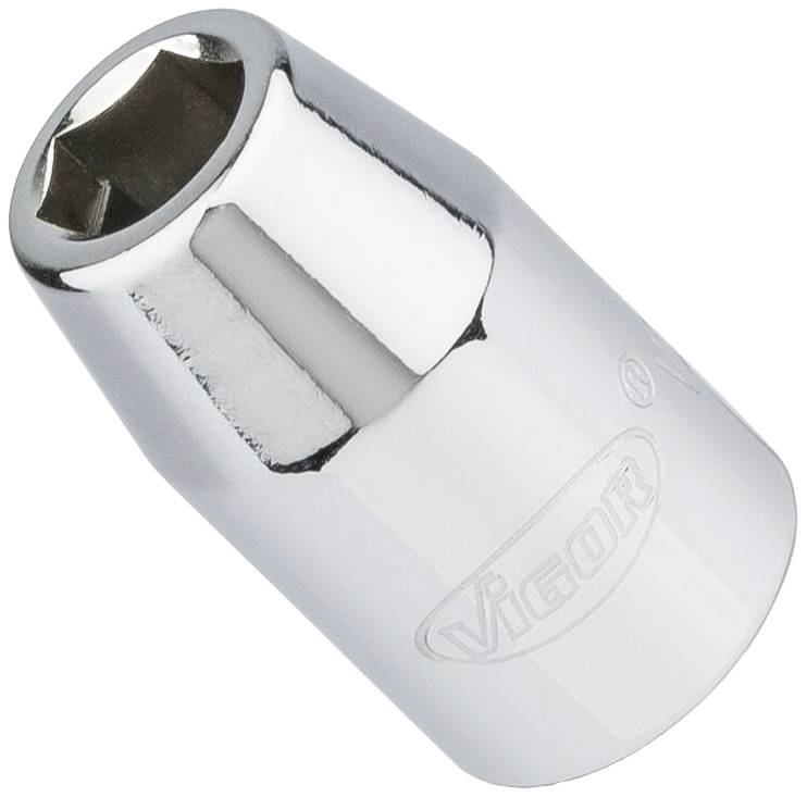 Metalowy adapter klucza nasadowego z powierzchnią odblaskową, marka 'Vigor'.