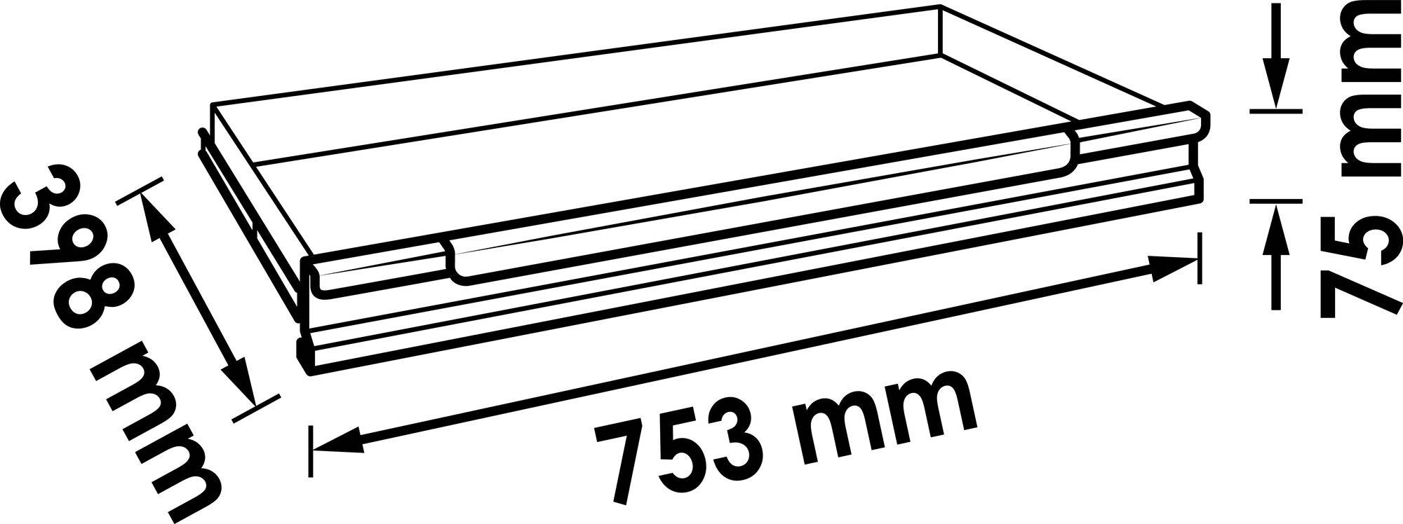 Prostokątny element konstrukcyjny o wymiarach: długość 753 mm, szerokość 398 mm, wysokość 75 mm.
