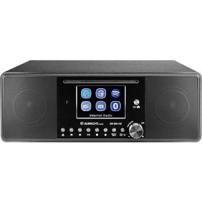 Internetowe radio z głośnikami, na wyświetlaczu widoczne są różne symbole funkcji, takich jak Internet, Wi-Fi, Bluetooth i radio FM.