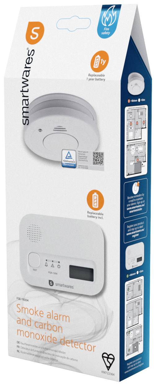 Детектор диму та сигналізація чадного газу Smartwares FSE-19204 на батарейках виявляє дим та чадний газ