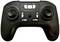 Czarny kontroler z dwoma drążkami (joystickami), wieloma przyciskami i symbolem zasilania pośrodku. Służy do grania w gry lub sterowania urządzeniami.