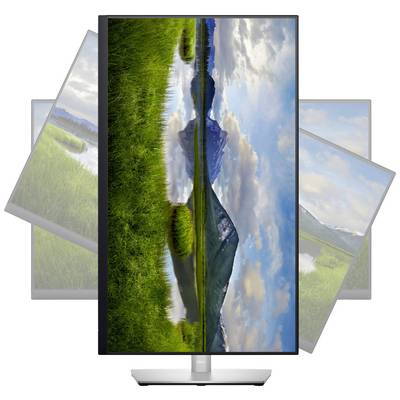 Monitor wyświetla ekran z krajobrazem, ten sam krajobraz pojawia się na obracających się ekranach w tle.