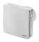 Nowoczesny, biały wentylator nawiewny z kwadratową przednią kratką, nadający się do montażu ściennego w pokojach mieszkalnych lub łazienkach.