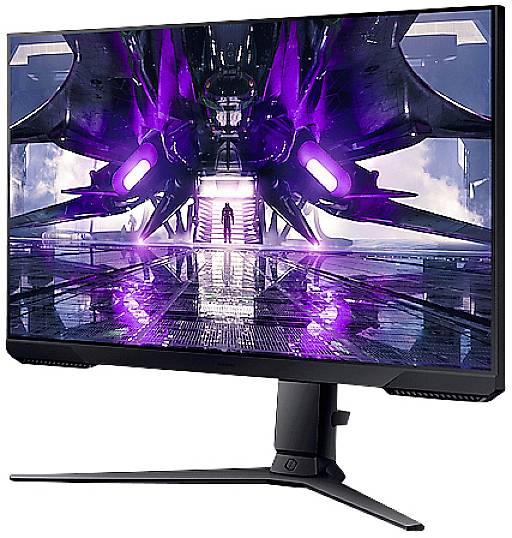 Futurystyczny ekran wyświetla projekt statku kosmicznego z fioletowym oświetleniem. Sylwetka wchodzi przez jasno oświetlony portal.