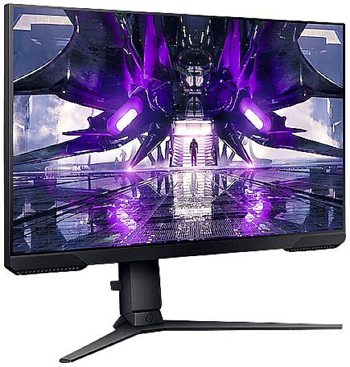 Na ekranie komputera widać futurystyczny, neonowofioletowy projekt statku kosmicznego z centralną postacią spoglądającą w światło.