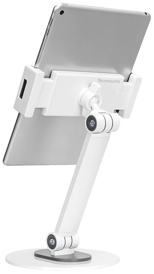 Tablet w regulowanym uchwycie na ramieniu przegubowym, zaprojektowany do elastycznego pozycjonowania i łatwego wyświetlania.