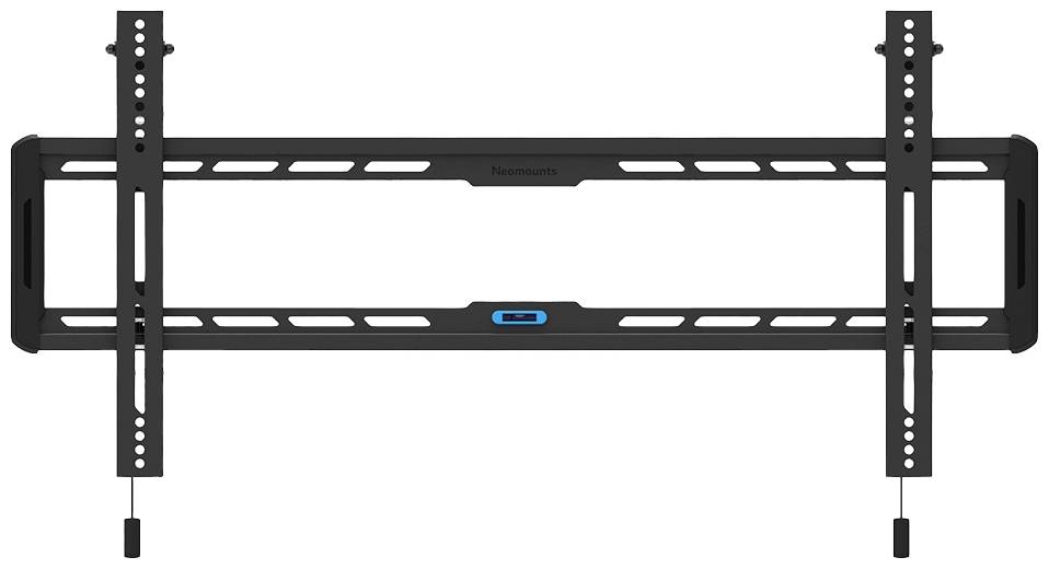 Uchwyt ścienny do telewizora, płaski design, czarny metal, odpowiedni do dużych ekranów, regulowane ramiona boczne.