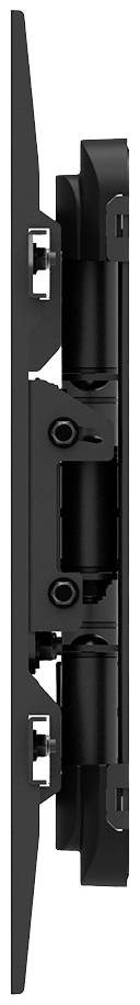 Widok z boku płaskiego, czarnego uchwytu monitora, składającego się z wytrzymałych przegubów i śrub umożliwiających elastyczne dopasowanie.