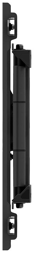 Pionowa, czarna zawiasa drzwiowa o prostokątnym kształcie z widocznymi punktami mocowania na obu końcach.